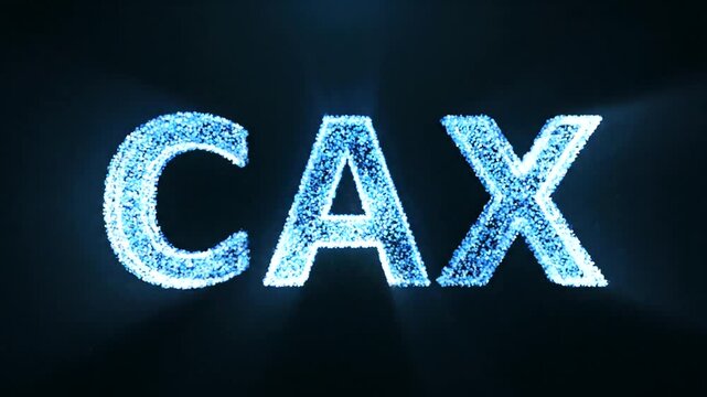 Abstract Blue Digital Particles Forming the Word CAX.