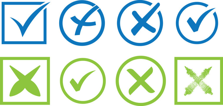 Check mark and red cross icon set, professional approved and rejected symbols, green tick and red cross collection, professional web design and mobile app illustration EPS 10
