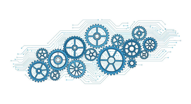 Blue gears and cogs machinery parts.