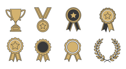 Fototapeta premium Golden Award Ribbons and Medals.