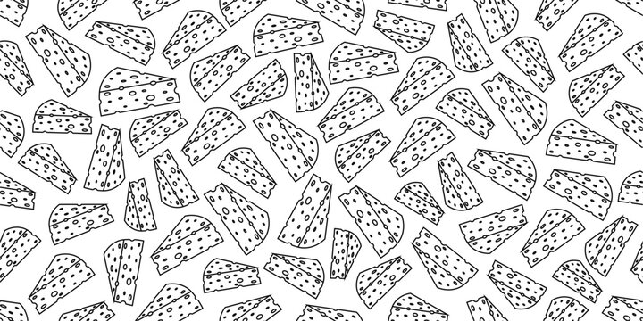 Cheese doodle seamless pattern background. Seamless cheese doodle pattern design. Hand-drawn of cheese outline pattern background. Fast food cheese doodle seamless pattern.