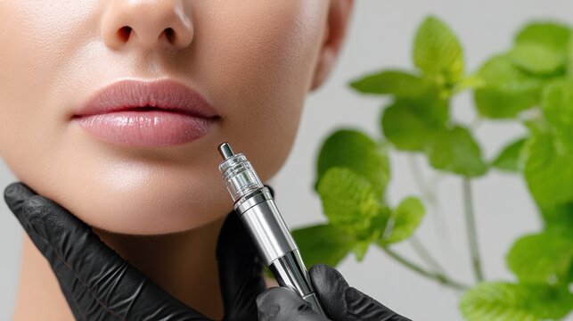 Professional microneedling or lip permanent makeup procedure