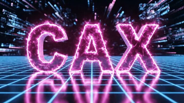 CAX 3D Text Effect with Neon Grid and Particles.