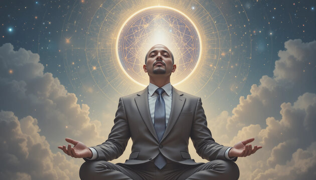 executive man meditating sacred art style nirvana