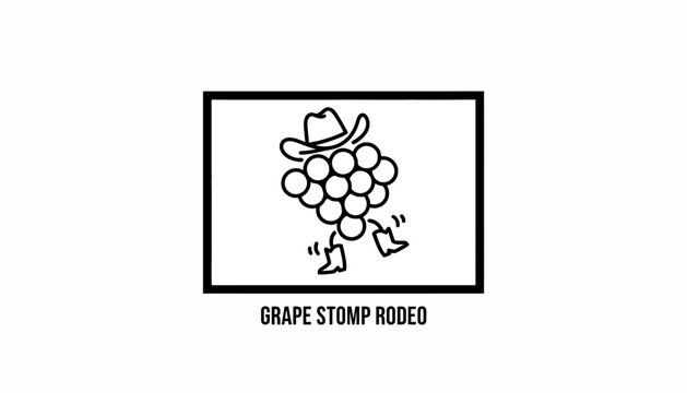 Grape Stomp Rodeo: Funny Cartoon Grape Character in Cowboy Hat and Boots