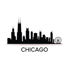 Fototapeta premium Chicago skyline silhouette with iconic buildings and a ferris wheel