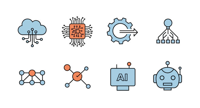 Artificial Intelligence Technology Icons Set.