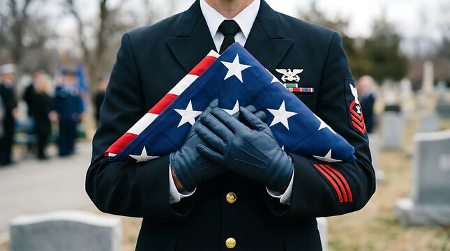 Military funeral honors with american flag
