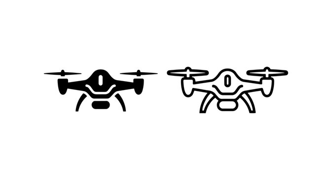 Compact drone aircraft icon with camera for aerial filming and modern technology