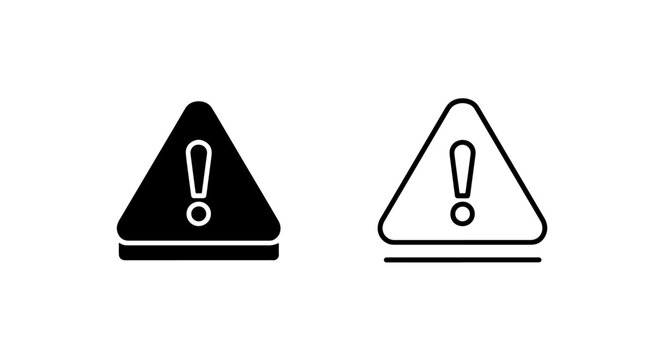 Warning sign icon set: black silhouette and outline vector for alerts and danger