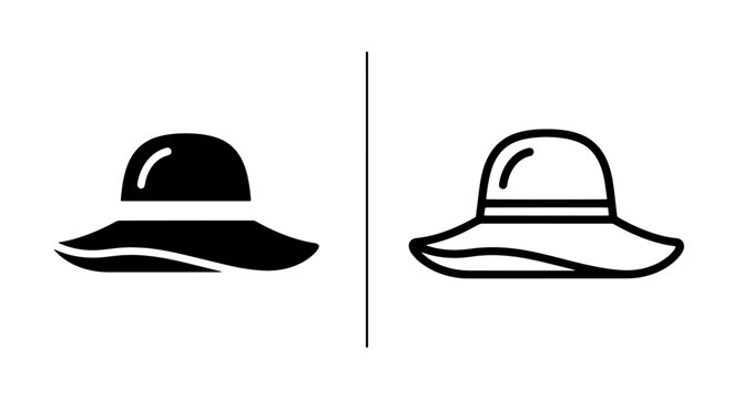 Summer hat icon duo: black solid and line art vector for web and graphic design