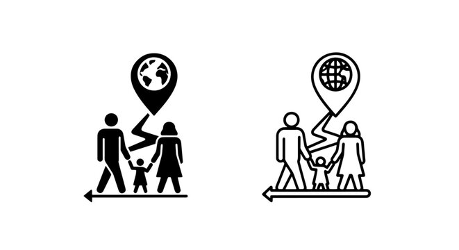 Family migration global travel icon - displacement, journey, and location tracking graphic