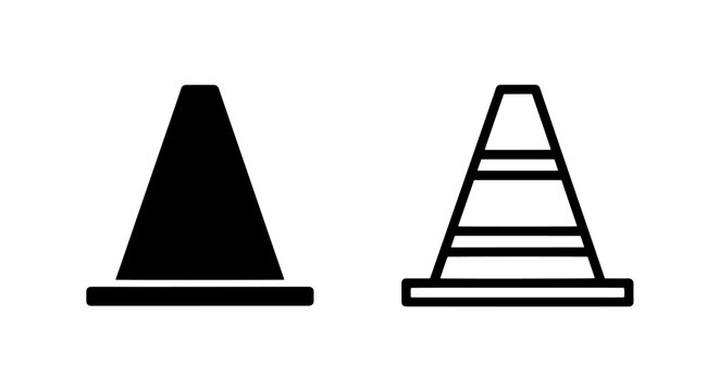 Minimal traffic cone icon set for safety awareness and construction site warning signal elements