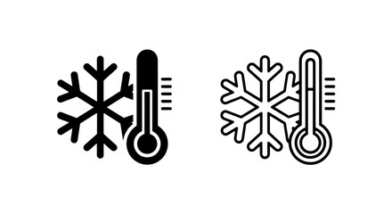 Cold weather thermometer and snowflake icon set representing winter temperature and freezing climate © MdDelowar