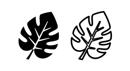 Monstera deliciosa tropical leaf icon set in solid and outline styles for botanical and jungle design © MdDelowar