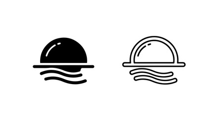 Fototapeta premium Abstract sun and sea waves icon set in solid and outline styles for travel and marine design elements
