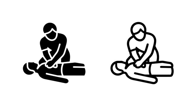 Cardiopulmonary resuscitation cpr first aid icon set showing life saving chest compressions