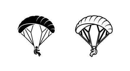 Paragliding icon set featuring silhouette and outline of paraglider for extreme sports design © MdDelowar