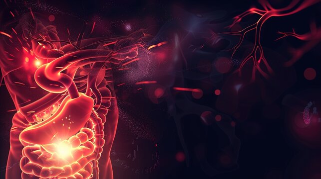 Pancreatic Pain Signal Transmission from Pancreas to Spinal Cord and Brain, Symptom Concept Medical Visualization