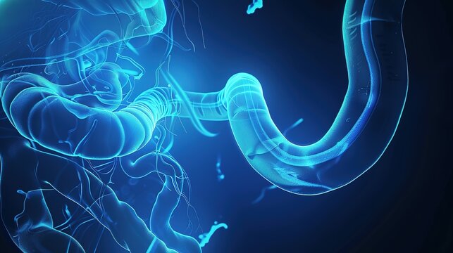 Endoscopic View of Hiatal Hernia with Gastric Mucosa Protrusion and Glowing Outlines, Medical Endoscopy Style 3D Visualization