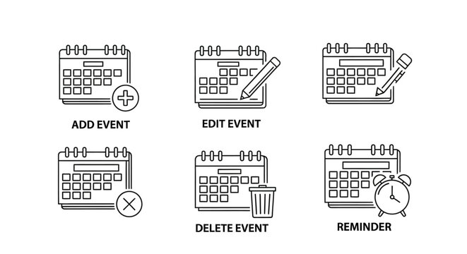 Calendar icons for event management.