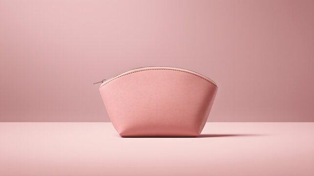 prerequisite. Make-up cosmetic bag on pink gradient surface in clean minimalist composition, lifestyle magazines, social media lookbooks, designed for influencer and brand collaborations.
