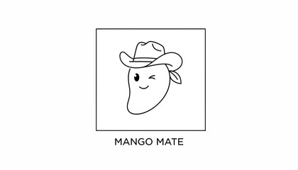 Obraz premium Cute Mango Character Wearing Cowboy Hat, Winking, Cartoon Style