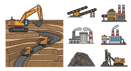 Excavator digging earth moving heavy machine. © Alpin