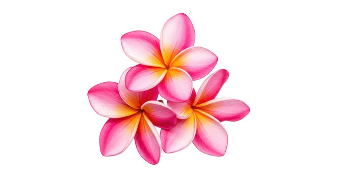 Pink and yellow plumeria flowers isolated transparent with cut out