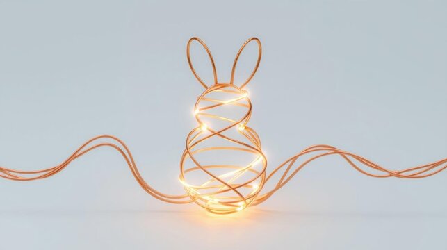 Glowing bunny-shaped wire light with a minimalist design on a neutral background, emitting a warm yellow glow.