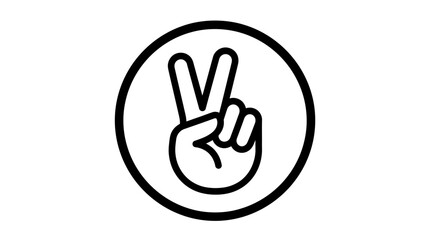 Fototapeta premium Simple black outline drawing of a hand making the peace or victory sign within a circular frame.