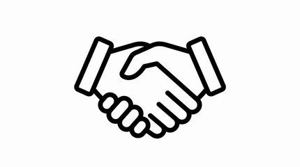 Fototapeta premium Black and white outline icon of two hands shaking, symbolizing agreement, partnership, and cooperation.