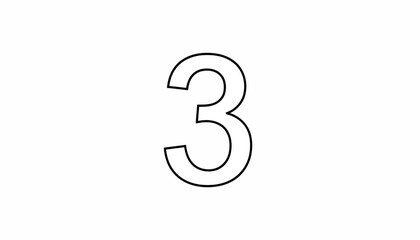 Fototapeta premium Bold Black Number 3 Outline on White Background - Simple Graphic Element