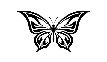 Fototapeta premium Minimal Tribal Butterfly Tattoo Black White Symmetrical Vector Illustration