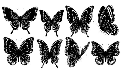Fototapeta premium Decorative Butterfly Silhouette Collection Black Wing Vector Set