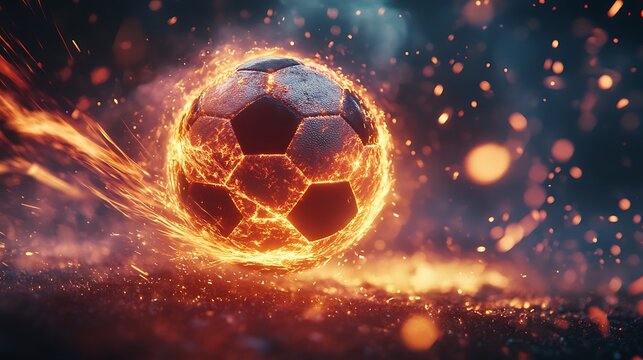 Dynamic football ball with electric glow and motion streaks high resolution picture