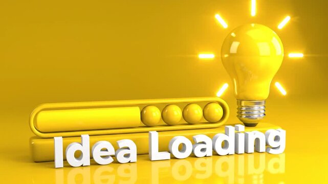 A bright yellow light bulb represents an idea loading on a progress bar.