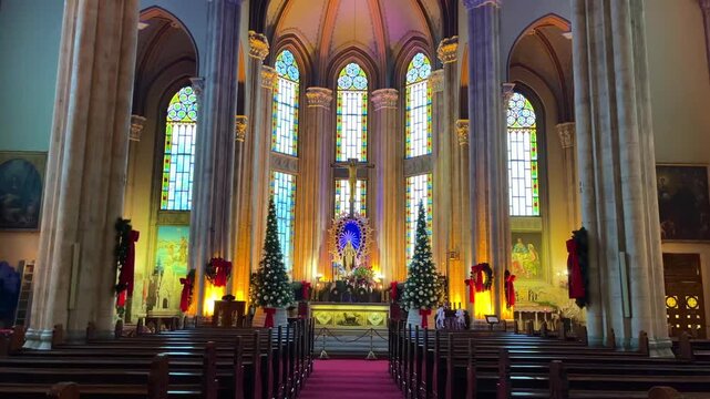 Church of St. Anthony of Padua interior (Turkish: St Antuan Kilisesi) in Istanbul, Turkey. St. Antuan Church was built in 1725. (4 K video)