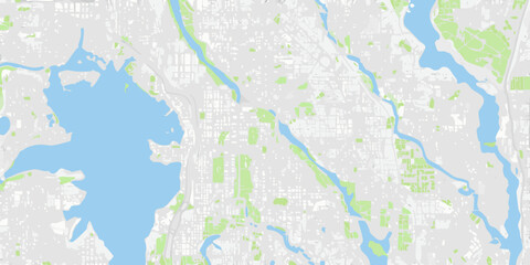 Fototapeta premium Aerial view of a city with a river and large lake nearby