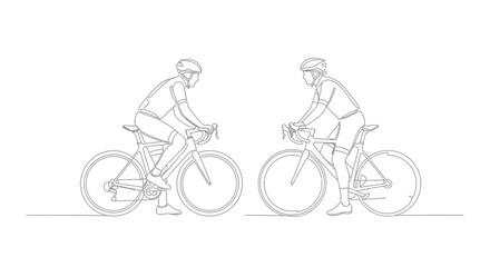 Fototapeta premium Two Cyclists in Profile, Minimalist Line Art, Cycling Sport Concept
