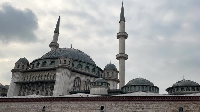 Taksim Mosque (Turkish: Taksim Camii) view at Taksim Square in Istanbul, Turkey. (4K video)