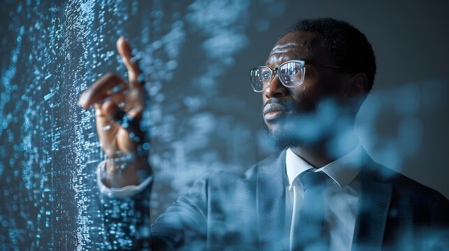 executive interacting with data visualization recovery planning concept