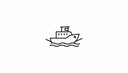 Obraz premium Simple Line Art Icon of a Boat Sailing on Wavy Water