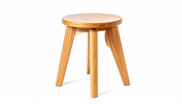 Minimalist light wood three-legged stool with natural grain texture