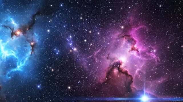 A stunning astronomical event showcases vibrant nebulae in space with stars and celestial bodies.