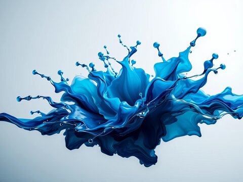 Fluid blue and emerald ink blooms swirl in cool grey water, high-key studio shot, dynamic dutch angle,  studio,  swirl