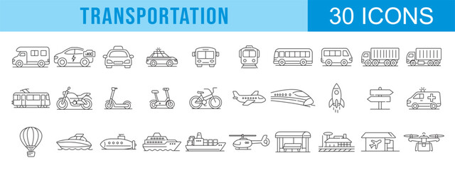  collection of  transportation icons, editable stroke. © refi