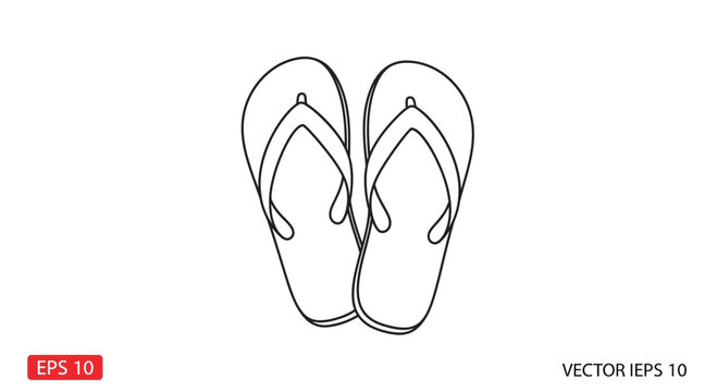 Minimalist Line Art of Flip Flops, Summer Beach Footwear, Simple Vector Illustration