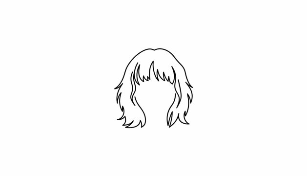 Minimalist line art drawing of a shaggy brown wig on a white background