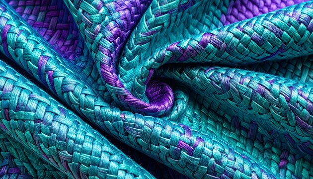 Colorful woven fabric texture with teal and purple patterns